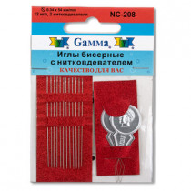 " Gamma" Иглы бисерные сталь NC- 208 d 0. 34 мм 12 шт с двумя нитковдевателями