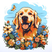 Кристальная ( алмазная) мозаика  " ФРЕЯ" ALBP- 259 постер " Собачка в цветах" 30 х 30 см
